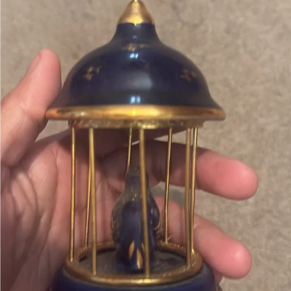 Limoges France Cobalt & Gold Hand Painted & Transferware Porcelain Bird Cage